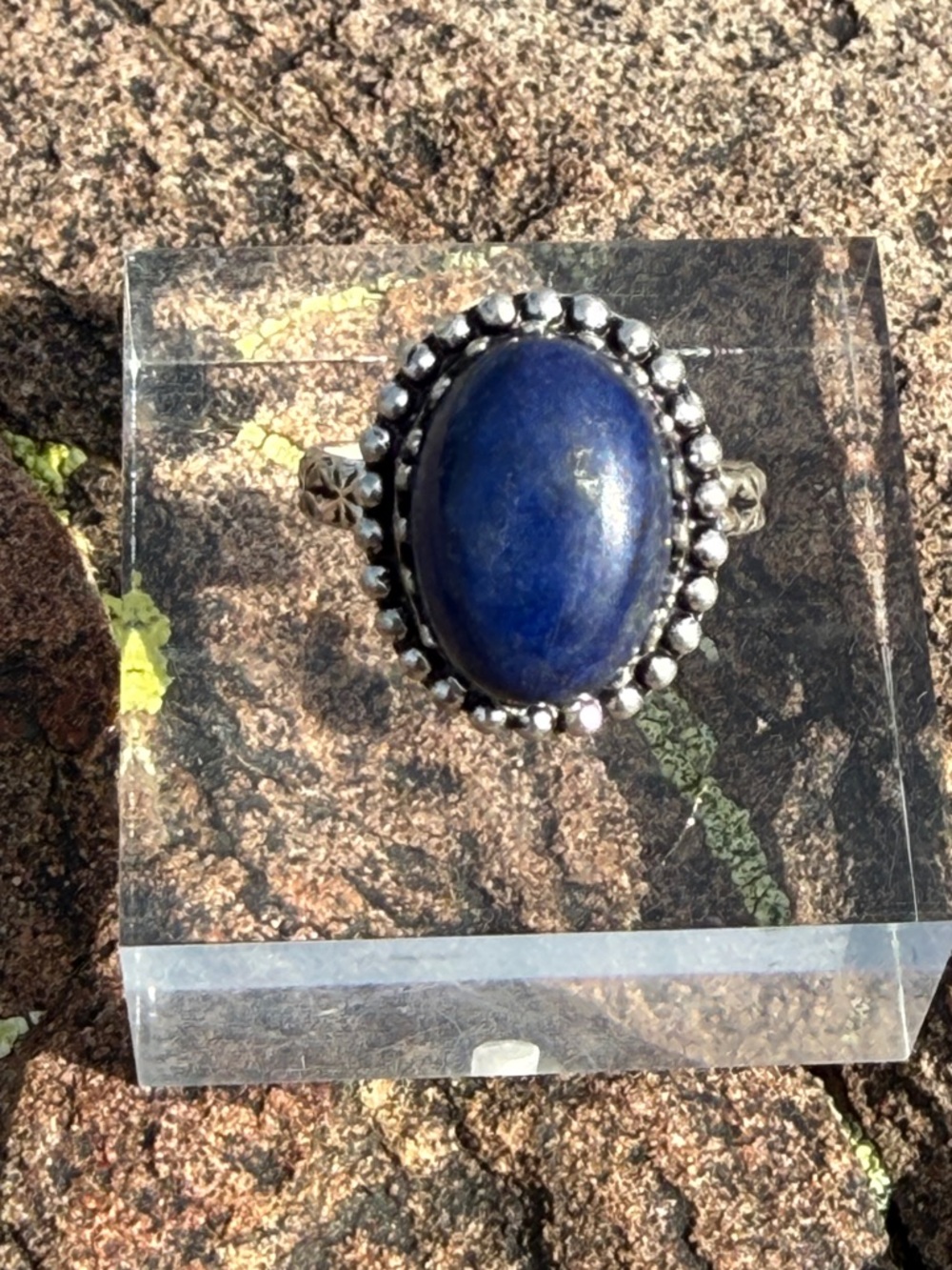 Lapis Lazuli Oval Silver Ring - Deep Blue Gemstone Size 7.5